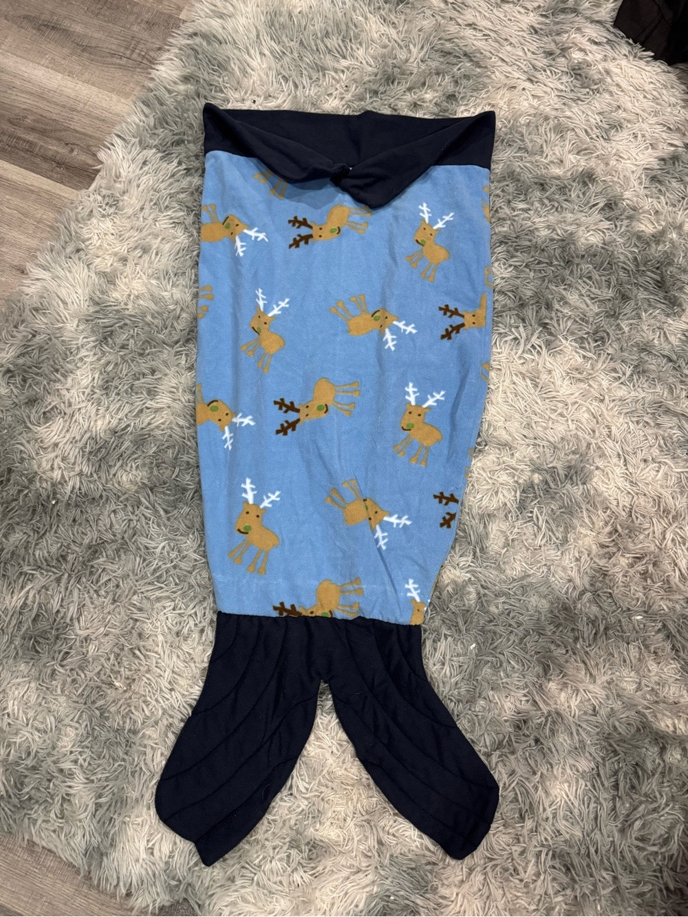 Blue Reindeer Mermaid Tail Blanket